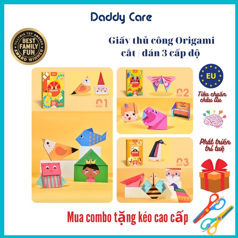 Giấy gấp Origami, Cắt giấy, giấy màu thủ công stickers 3 Cấp Độ