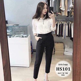 Quần Baggy nữ công sở cạp chun chất vải tuyết mưa mềm - Kiểu Quần tây bigsize nữ lưng cao màu đen mặc Đi làm - đi học