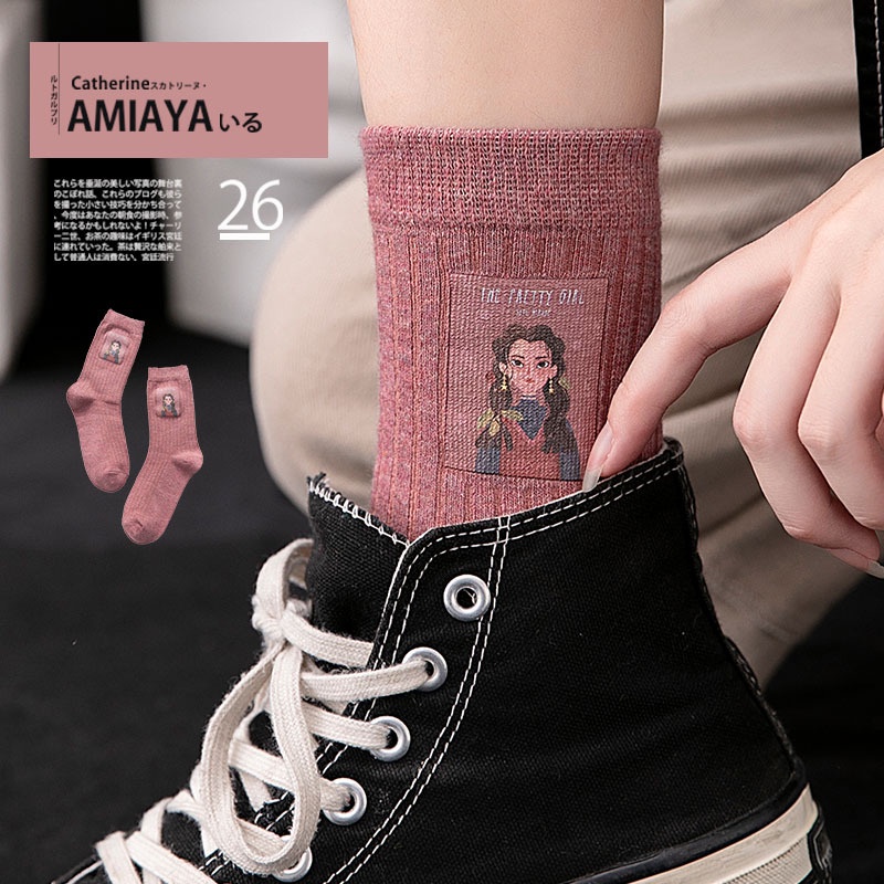 Vớ WAFNHA D323 bằng cotton cổ vừa màu sắc kẹo ngọt dành cho nữ