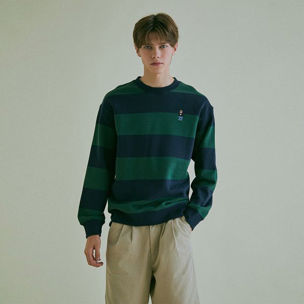 Áo sweater Whoau chính hãng kẻ sọc ngang, áo nỉ WHO.A.U hình chú gấu  | WHMWC4931U