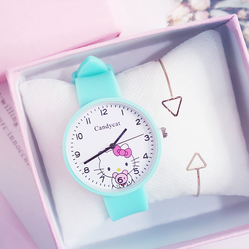 Đồng Hồ Đeo Tay Dây Silicon Hình Hello Kitty Dễ Thương Cho Bé Gái
