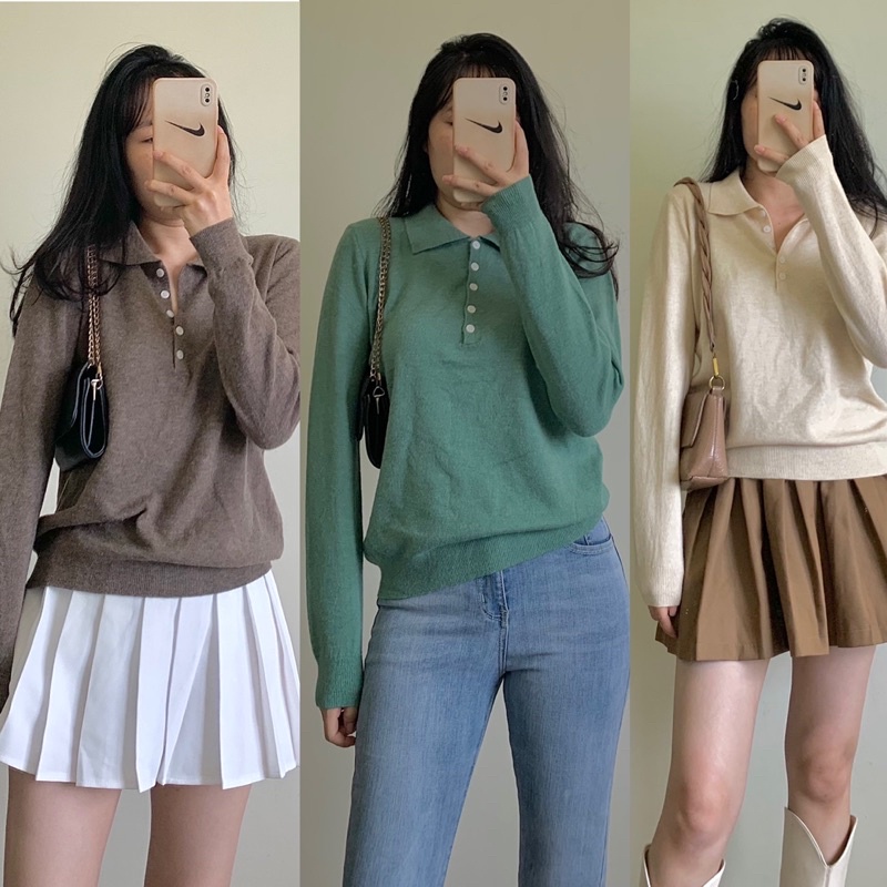 Áo len cổ polo Hàn