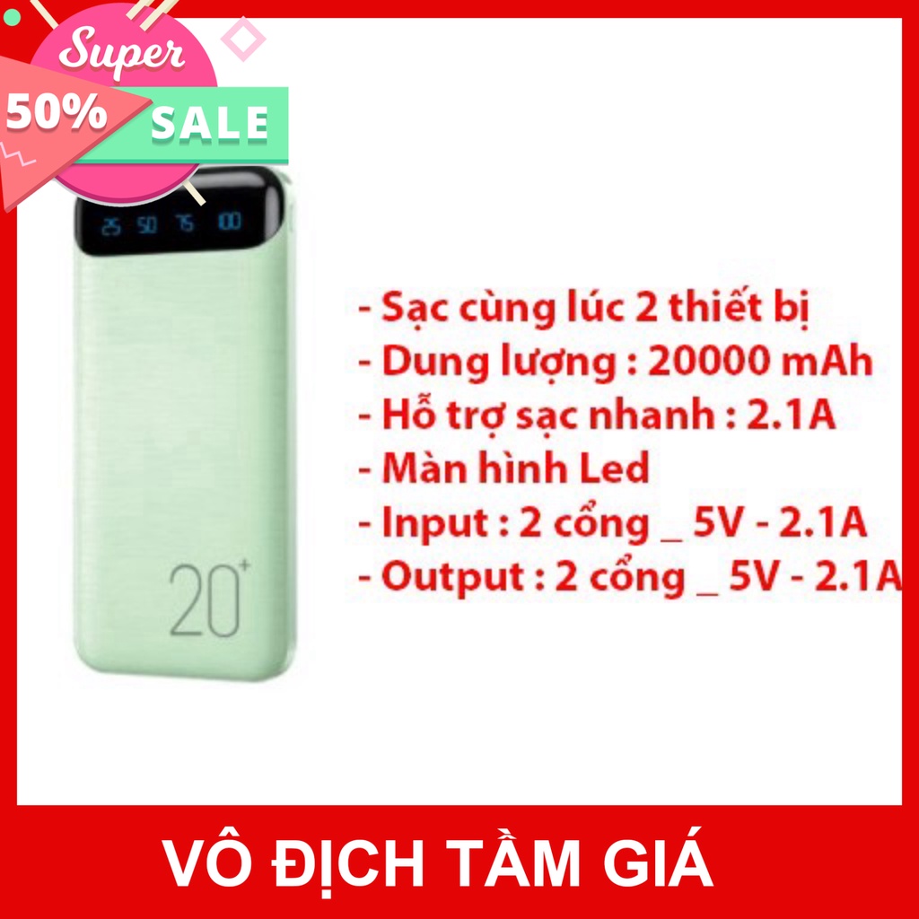 (Sale) Sạc Dự Phòng 20000mAh/10000mAh.wk163 /wk161,Màn Hình LED - Hiển Thị % Pin(Bảo Hành 12 Tháng) TGPK8999