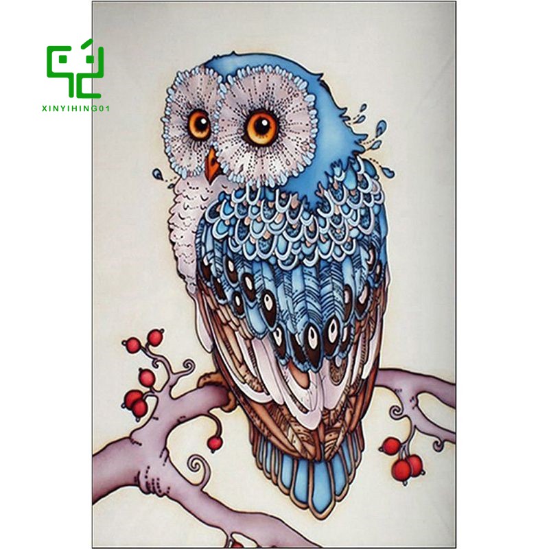 DIY 5D Diamond Painting Cross Stitch Blue Owl Pattern 7.8 x 11.8 inch