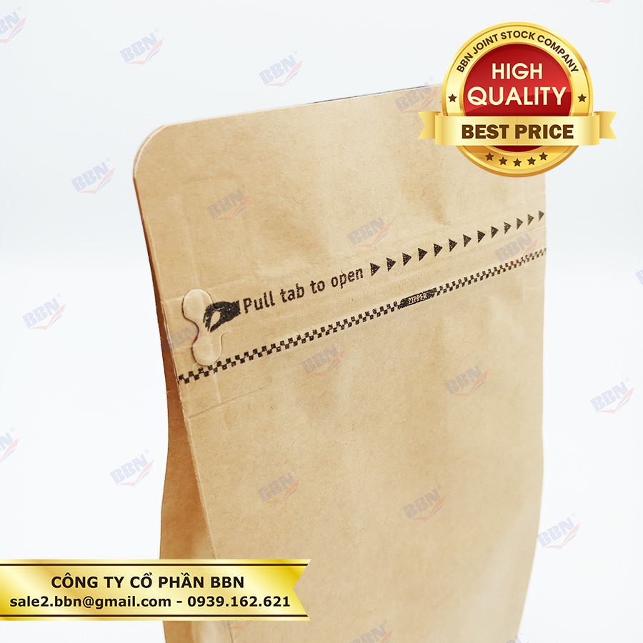 50 Túi giấy kraff đáy bằng zipper pocket 500gr size 13x26.5x8.5 cm