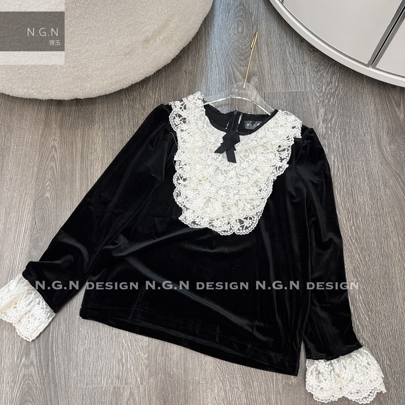 Áo nhung phối ren NGN