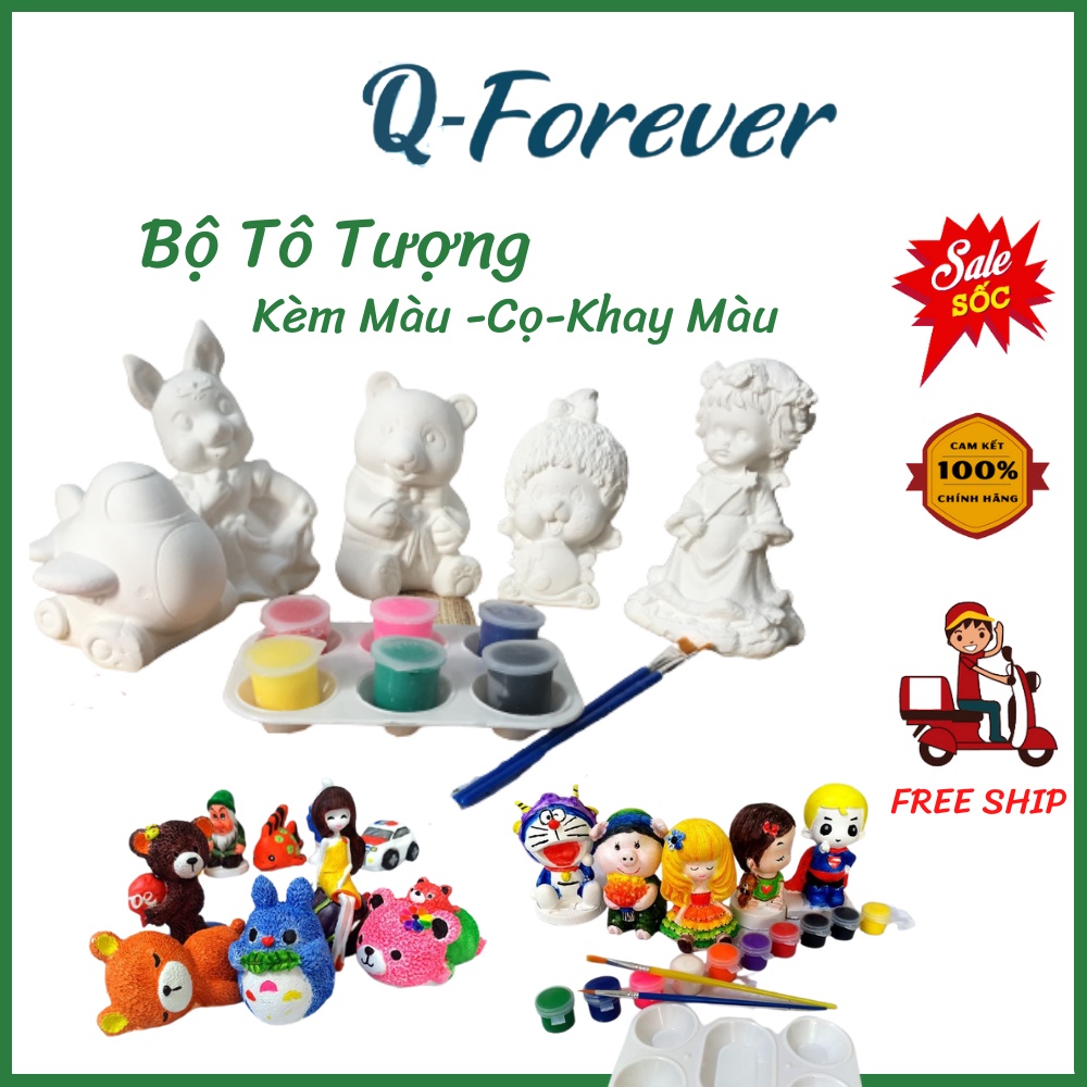 [Freeship+Tặng Kèm Màu ]Đồ Chơi Tô Tượng Thạch Cao Cho Bé loại1 Gía siêu Rẻ .Q-FOREVER. Tặng kèm 6 màu &amp; 2 cọ &amp; Khay Màu