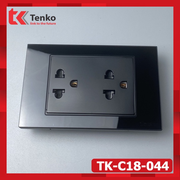 Ổ Cắm Đôi 3 Chấu Âm Tường Mặt Kính Cường Lực Màu Đen TENKO TK-C18