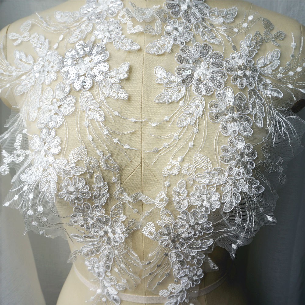 Set 2 / 2 Miếng Ren Hoa Thêu Trang Trí Cổ Áo Thủ Công diy Đa Ứng Dụng