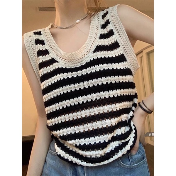 Áo ba lỗ nữ len dệt kim lỗ QC 3 màu hot hit