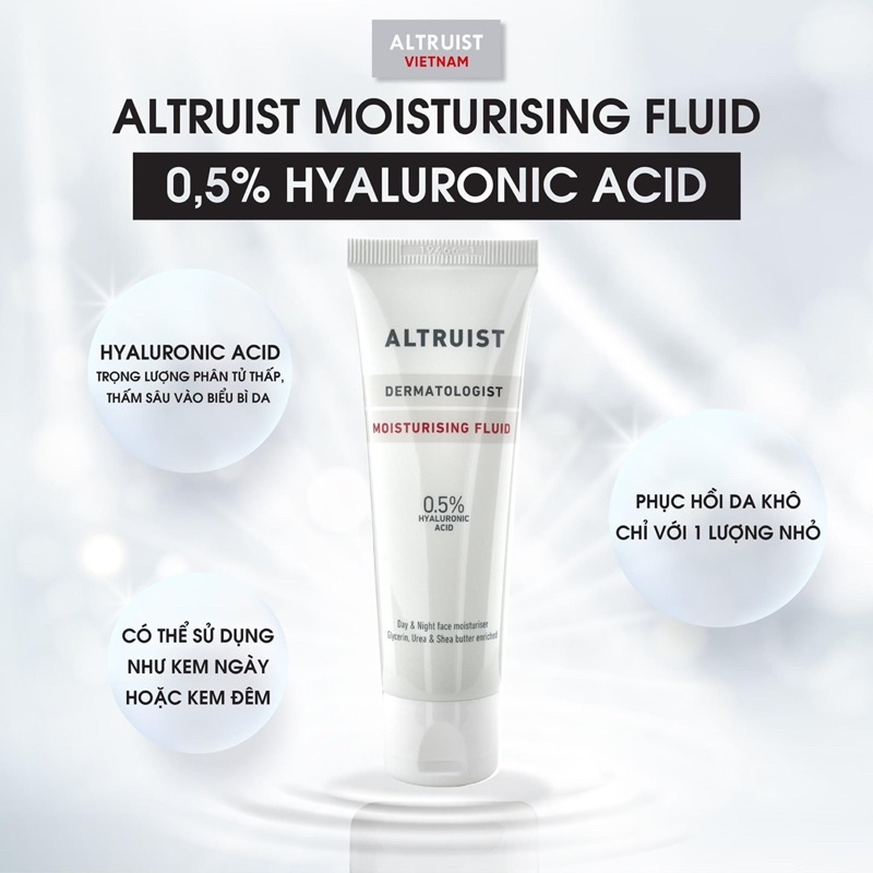 Kem dưỡng ẩm cấp nước Altruist 0,5% HYALURONIC ACID HA Dermatogist moisturing fluid cho da khô 50ml