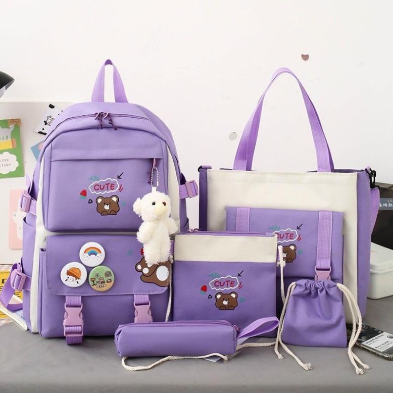 Set balo 4 món, Bao Thời Trang, Balo Chống Thấm Nam Nữ - SET 4 MÓN GẤU CUTE ulzzang