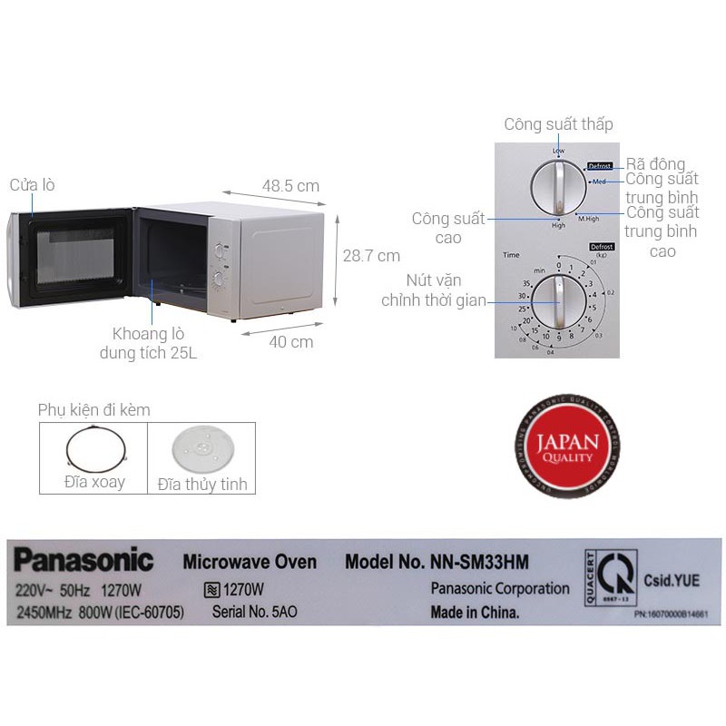 Lò vi sóng Panasonic NN-SM33HMYUE dung tích 25 lít công suất 800W chính hãng, bảo hành 12 tháng