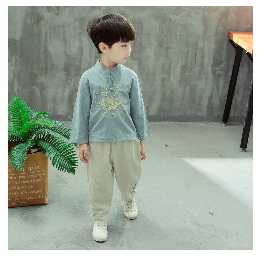 Set đồ bộ dài tay phong cách Trung Hoa dễ thương dành cho bé trai