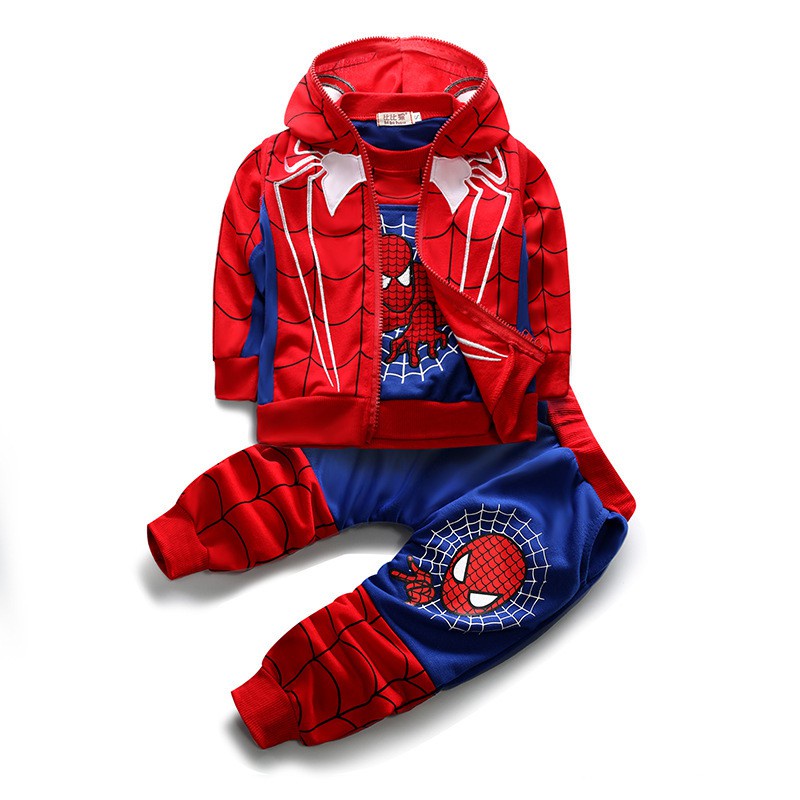 Set Đồ 3 Món Gồm Áo Thun + Áo Khoác Hoodie + Quần Hình Người Nhện Dành Cho Trẻ Em 1-4 Tuổi