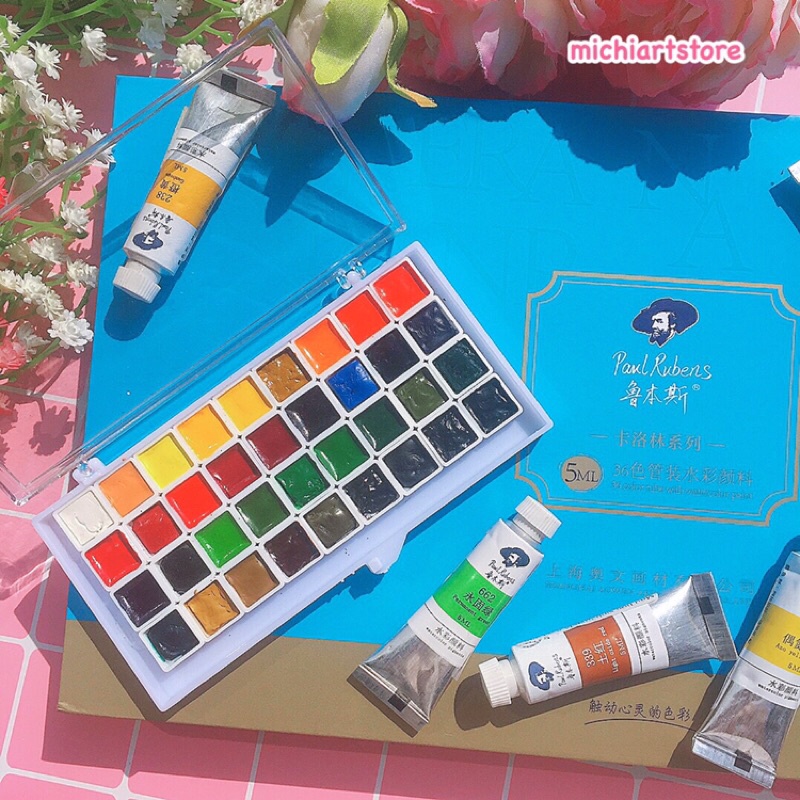 [Michi Art Store] Màu nước Paul Rubens Watercolor Pigments 36 màu pocket 0,5ml, 1ml hạng học sinh