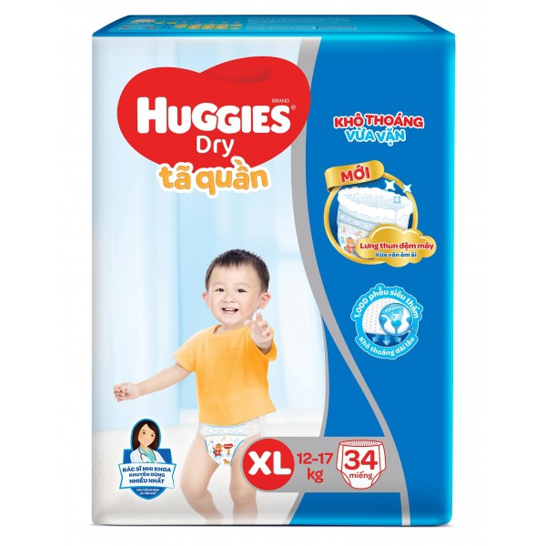 Bỉm tã quần Huggies Dry size XL 34 miếng (12-17kg)