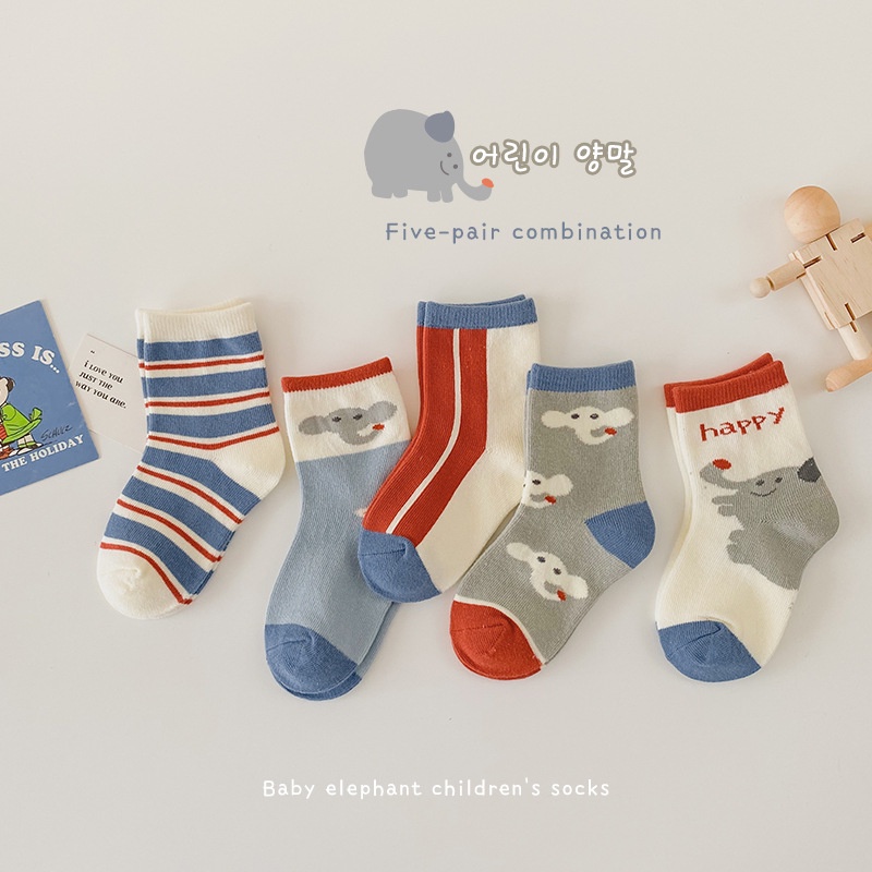 Vớ cotton Kokorocare MS-13 Họa Tiết Voi Hoạt Hình size M / L / XL Dành Cho Bé 3-12 Tuổi