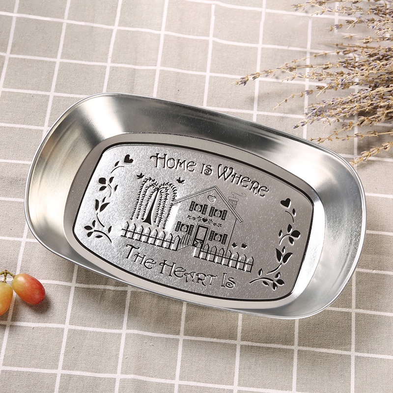 Đĩa Kim Loại Mạ Thiếc Đựng Trái Cây Khô Bánh Kẹo Phong Cách vintage