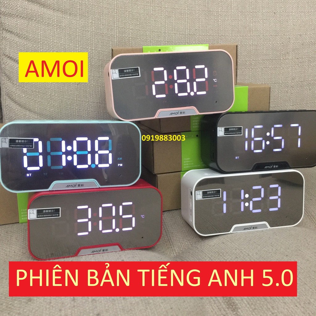 (Phiên bản tiếng Anh) Loa Bluetooth 5.0 AMOI nghe nhạc báo giờ báo thức soi gương siêu đẹp