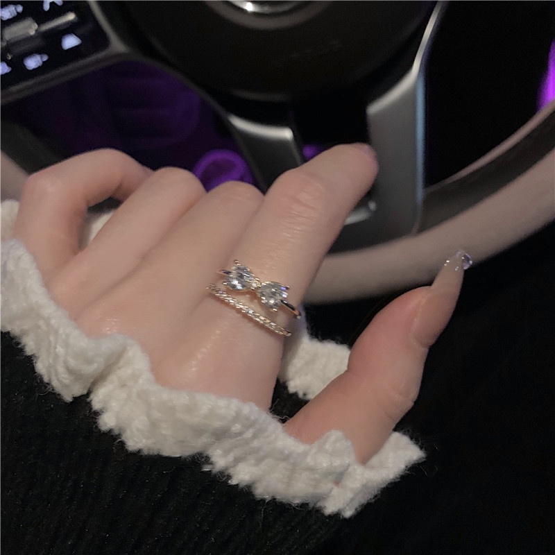 Nhẫn Exquisite Bow Crystal Finger Ring Women Wedding Gold Color Multilayer Rings for Women Party Jewelry