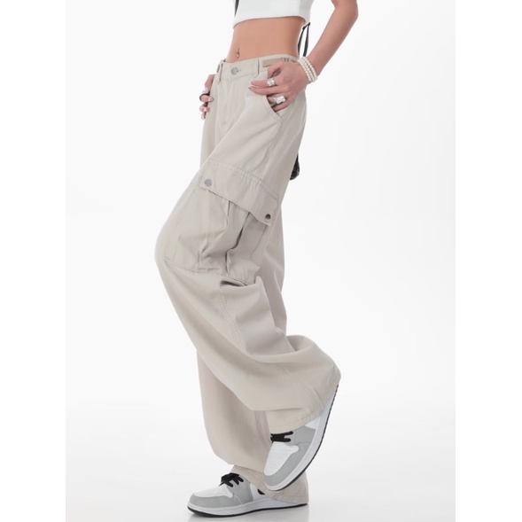 Quần Dài Ống Đứng Màu Sắc Đơn Giản Phong Cách Retro Cho Nam Nữ Quần Yếm unisex lưng cao