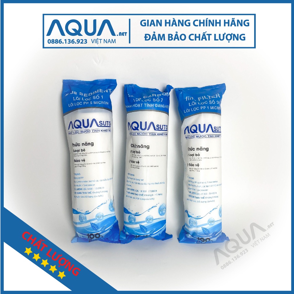 Bộ 3 lõi lọc nước 1,2,3 AQUA Chính hãng, sử dụng tất cả máy lọc nước Kangaroo, Karofi, Sunhouse, AquA