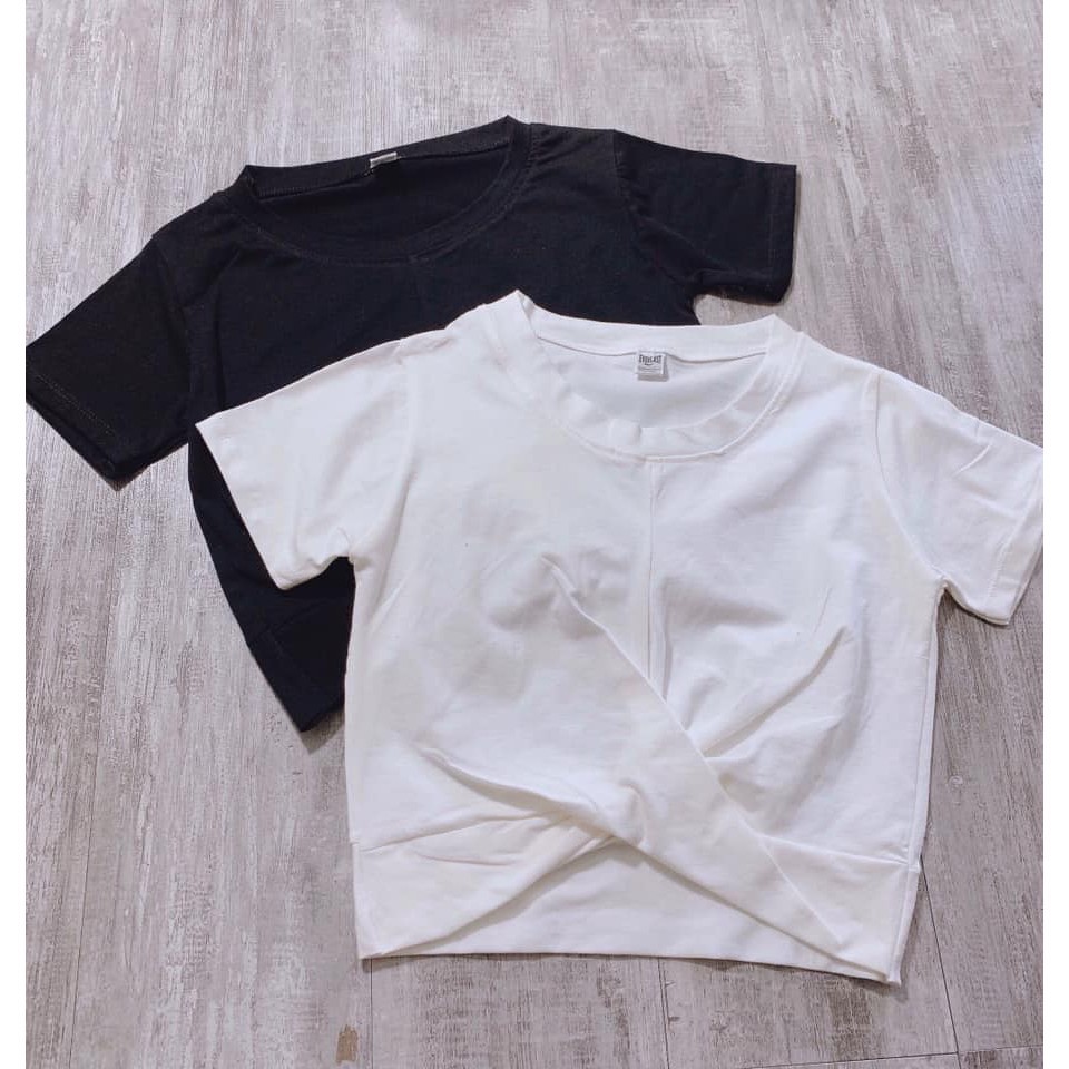 Áo croptop tay ngắn xoắn eo cotton co giãn tôn dáng | BigBuy360 - bigbuy360.vn