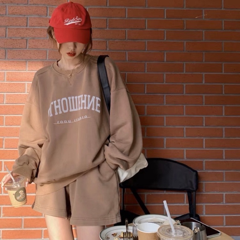 Set áo nỉ OTHO phong cách Ulzzang tay bồng in chữ kèm quần dày dặn Set bộ Hàn Quốc | BigBuy360 - bigbuy360.vn