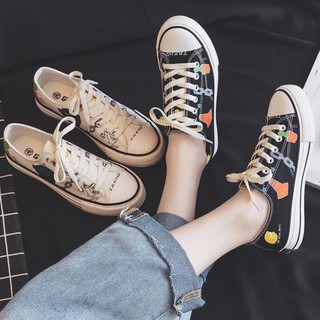 Giày thể thao nữ chất vải canvas bata họa tiết ngộ nghĩnh dáng basic