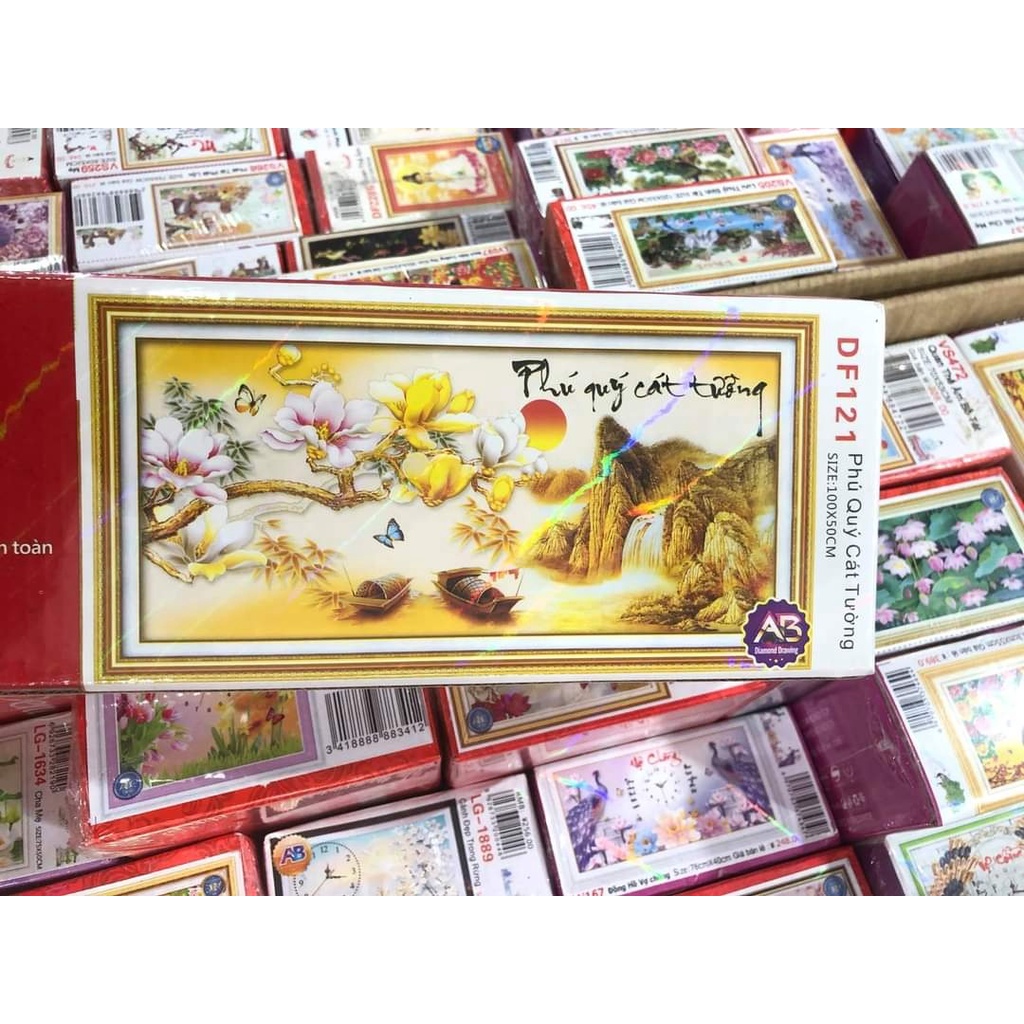 Tranh đính đá phú quý cát tường KT:100x50cm. Tranh gắn đá tự làm.