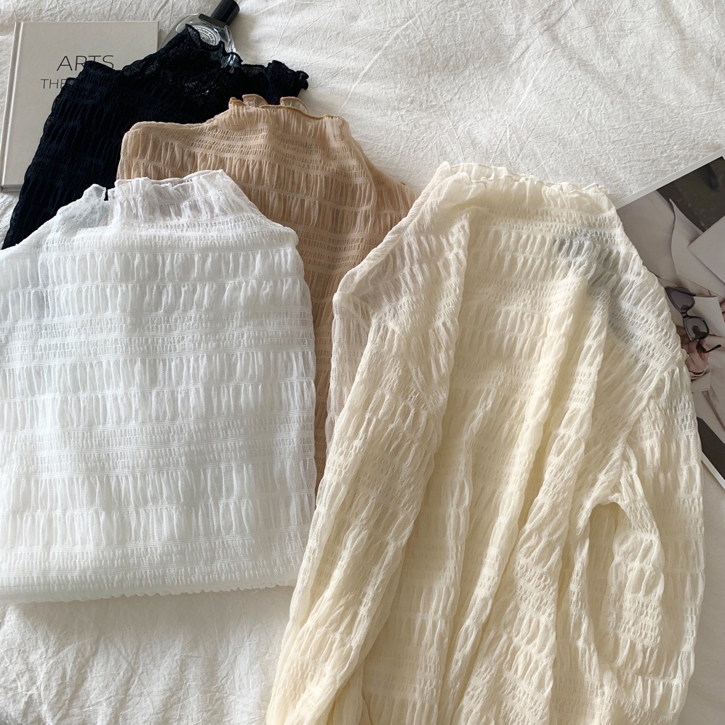 NZN Phong Cách Mới Nửa Cổ Cao Thêu Hoa Tinh Tế Bên Trong Áo Sơ Mi Ren Siêu Cổ Tích Gạc Đế