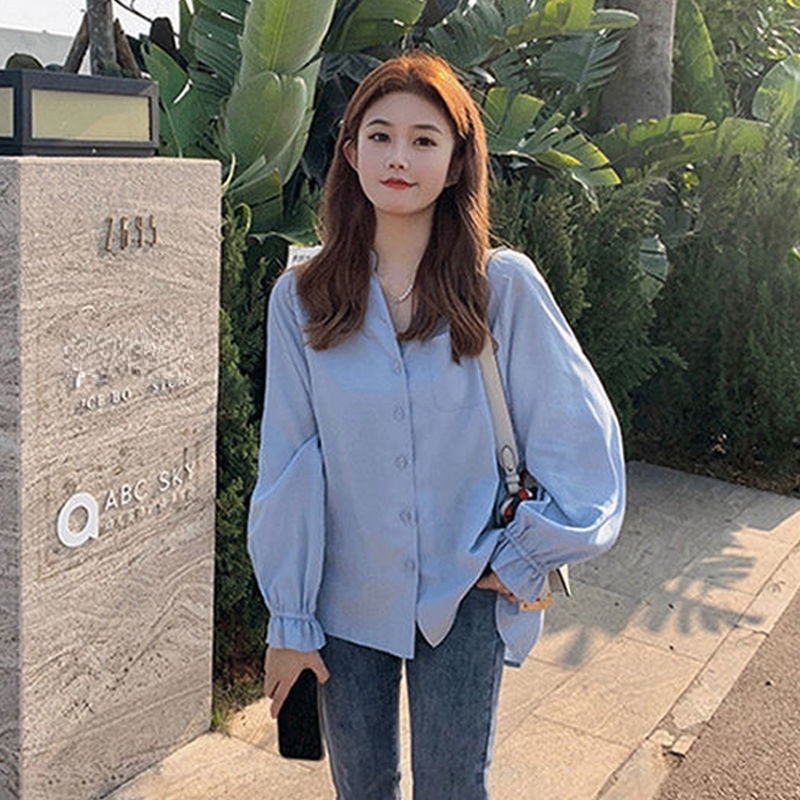 Áo sơ mi BH chiffon tay dài dáng rộng phong cách Hàn Quốc thời trang cho nữ