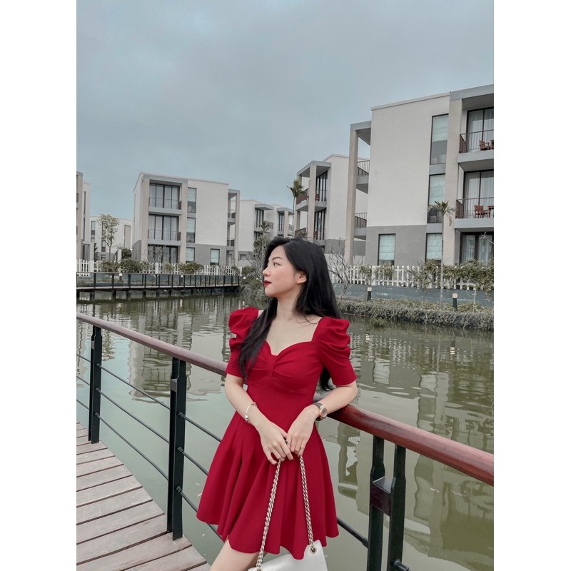 ( Ảnh thật ) V0304 Váy nơ ngực chân xếp ly