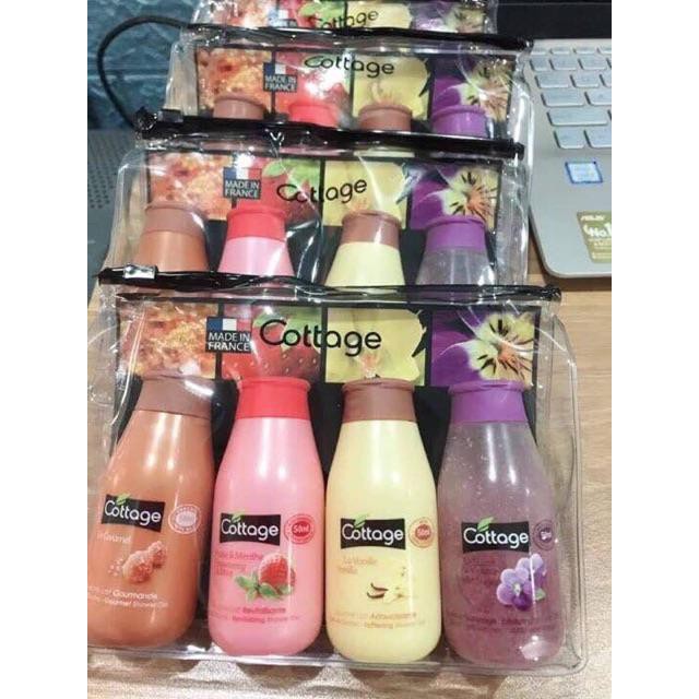 Set 4 Chai Sữa Tắm Mini Cottage Shower Gel And Bath Milk (50ml x 4).