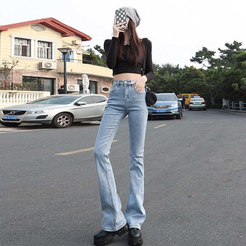 Quần jean nữ ống loe lưng cao dáng ôm skinny Minxy quần bò nữ cạp cao ống đứng loe ống nhẹ | WebRaoVat - webraovat.net.vn