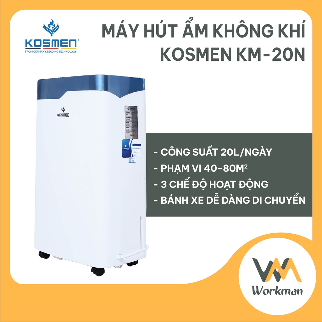 Máy Hút Ẩm Không Khí Cho Nhà Ở - Văn Phòng KOSMEN KM20N - Công Suất Hút Ẩm 20L/Ngày