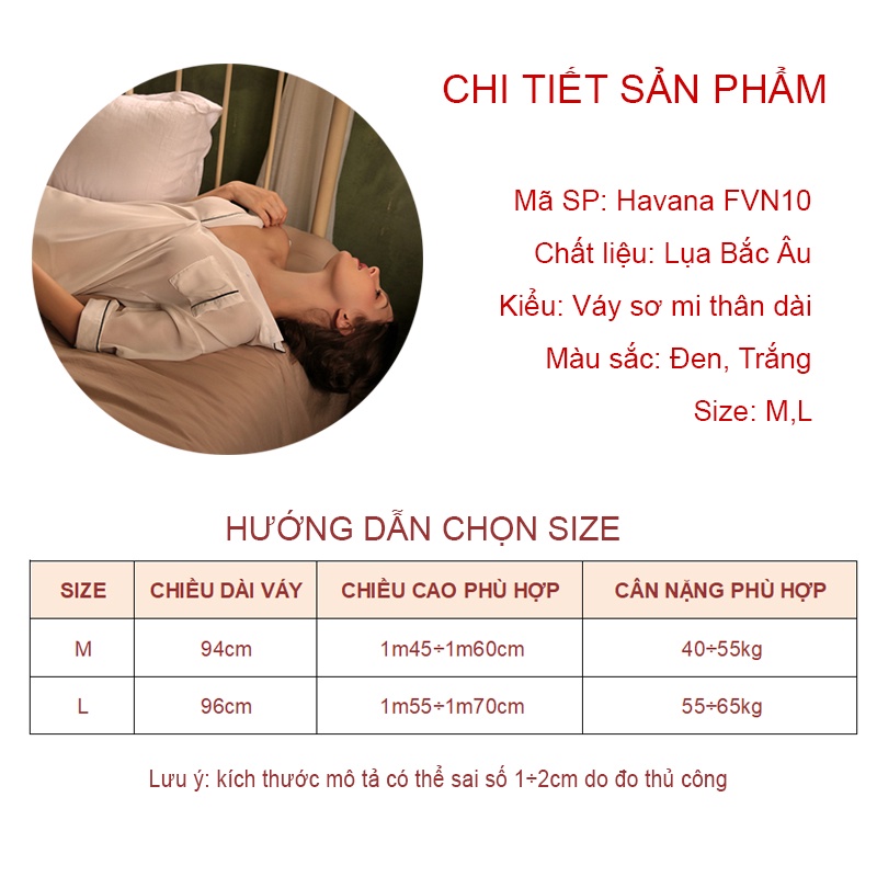 Váy ngủ sơ mi lụa kiểu Bắc Âu siêu quyến rũ Havana FVN10