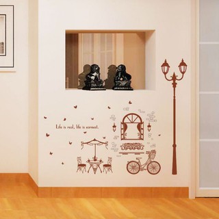 Hình dán tường Decal trang trí phòng khách, quán cafe, spa ... Tranh Cột đèn nâu phong cảnh Paris - DKN059