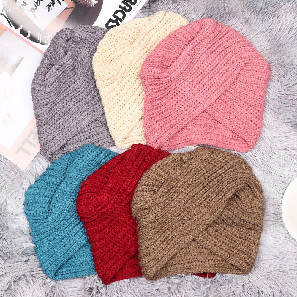 Mũ Turban Dệt Kim Màu Trơn Thắt Nút Chéo Thời Trang Cho Nữ