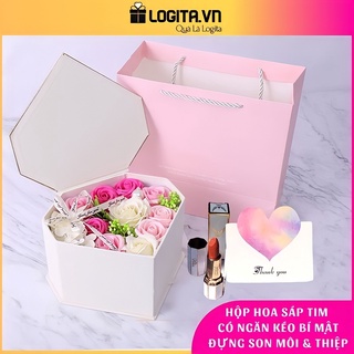 Quà Sinh Nhật Ý Nghĩa Tặng Bạn Gái, Tặng Vợ, Tặng Mẹ - Hộp Hoa Hồng Sáp Tim Hương Thơm 3 Năm Có Ngăn Đựng Quà Cao Cấp