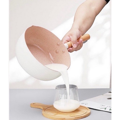 Chảo Tròn Chống Dính Sâu Lòng Vân Đá 18Cm Cán Gỗ, Dùng Cho Mọi Loại Bếp .ĐT.Lv
