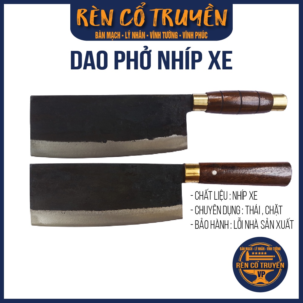 Dao phở - chặt thép nhíp xe ô tô - khâu Inox - cán gỗ chặt xương, chặt gà vịt, thái thịt,...chính hãng Lý Nhân