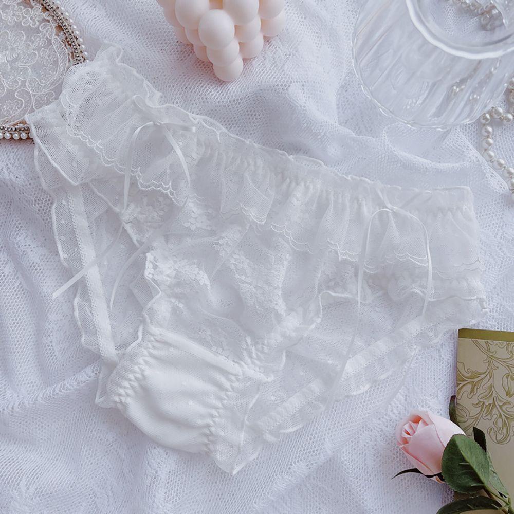 Quần Lót Lưới Mềm Mại Không Đường May Viền Bèo Phong Cách Lolita Gợi Cảm Cho Nữ