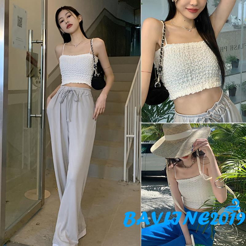 Áo Crop Top Hai Dây Vải Voan Màu Trơn Thời Trang Mùa Hè Dành Cho Nữ