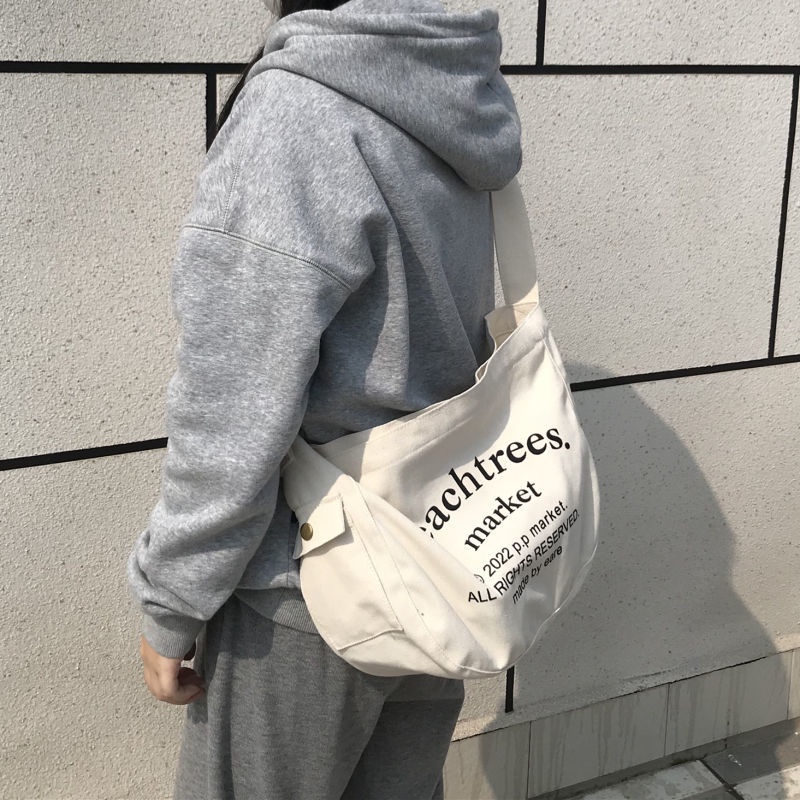Túi Tote Đeo Chéo, Túi Đeo Chéo Vải Canvas Phong Cách Ulzzang Unisex Học Sinh Sinh Viên Đi Chơi, Đi Học