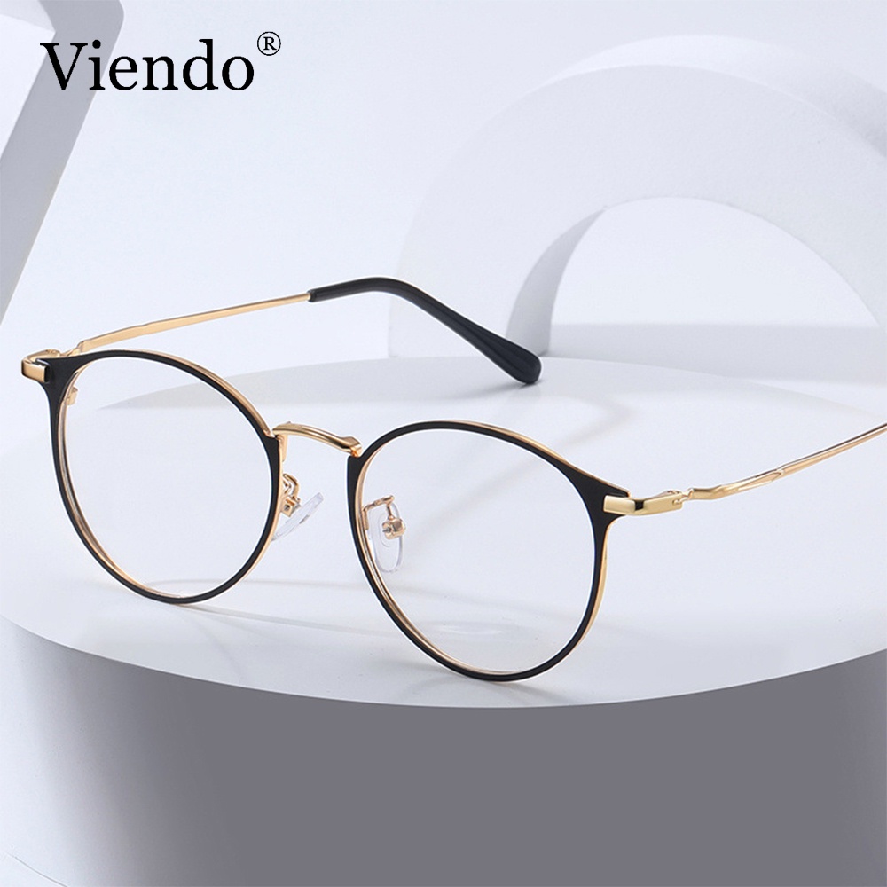 Kính cận VIENDO gọng tròn kim loại đổi màu chống ánh sáng xanh/tia UV cho nam và nữ (cắt kính cận theo yêu cầu)