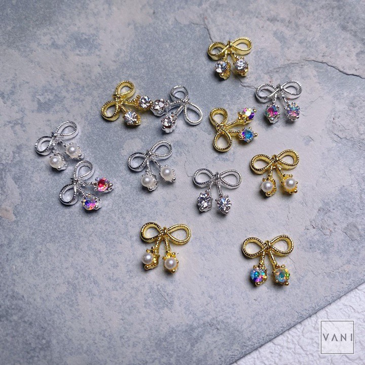 Set 5 Charm Nail Hình Nơ Nhiễn, Đính Đá Tiểu Thư, Phụ Kiện Nail - Vani Store [KIRA0075]