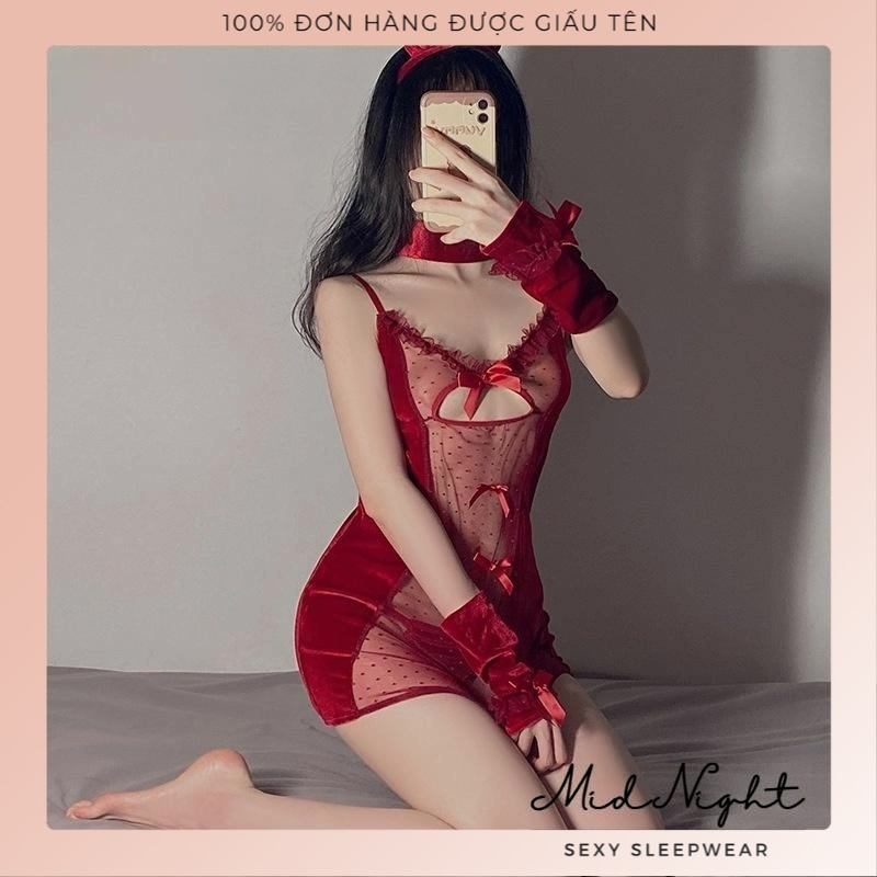 Cosplay Người Hầu Sexy Gợi Cảm - Bộ Đồ Lót Phục Vụ Matxa Quyến Rũ Chất Liệu Nhung Xuyên Thấu Mid Night Sexy | BigBuy360 - bigbuy360.vn