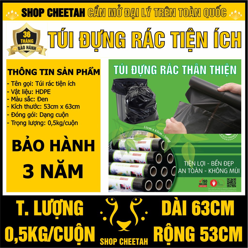 Túi đựng rác tiện ích KT: 53cm x 63cm x 0,5kg – Túi đựng rác an toàn HDPE – Màu đen – Túi dày và sạch không mùi